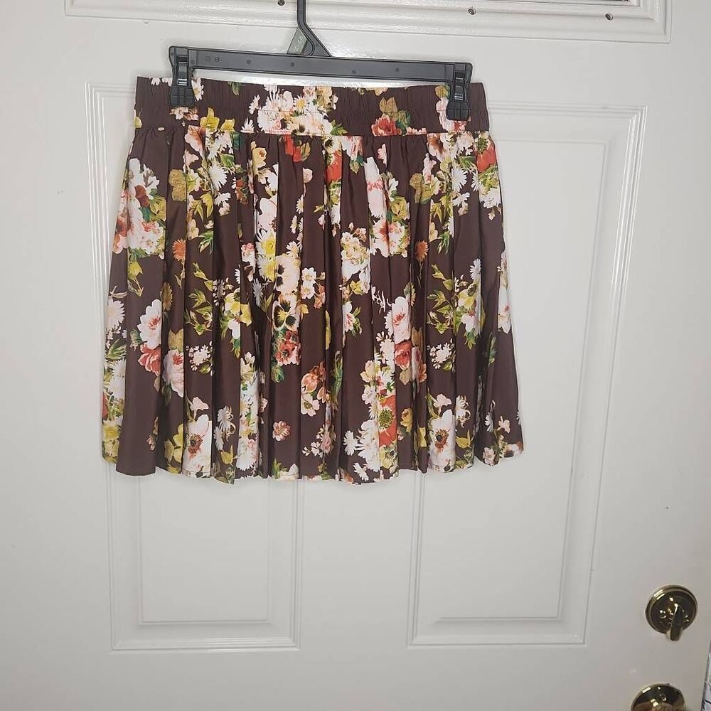 Princess Vera Wang brown floral pleated mini skirt women's size L